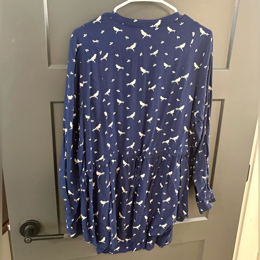 Modcloth Women's Navy Bird Print Button Down Shirt - Picture 2 of 3